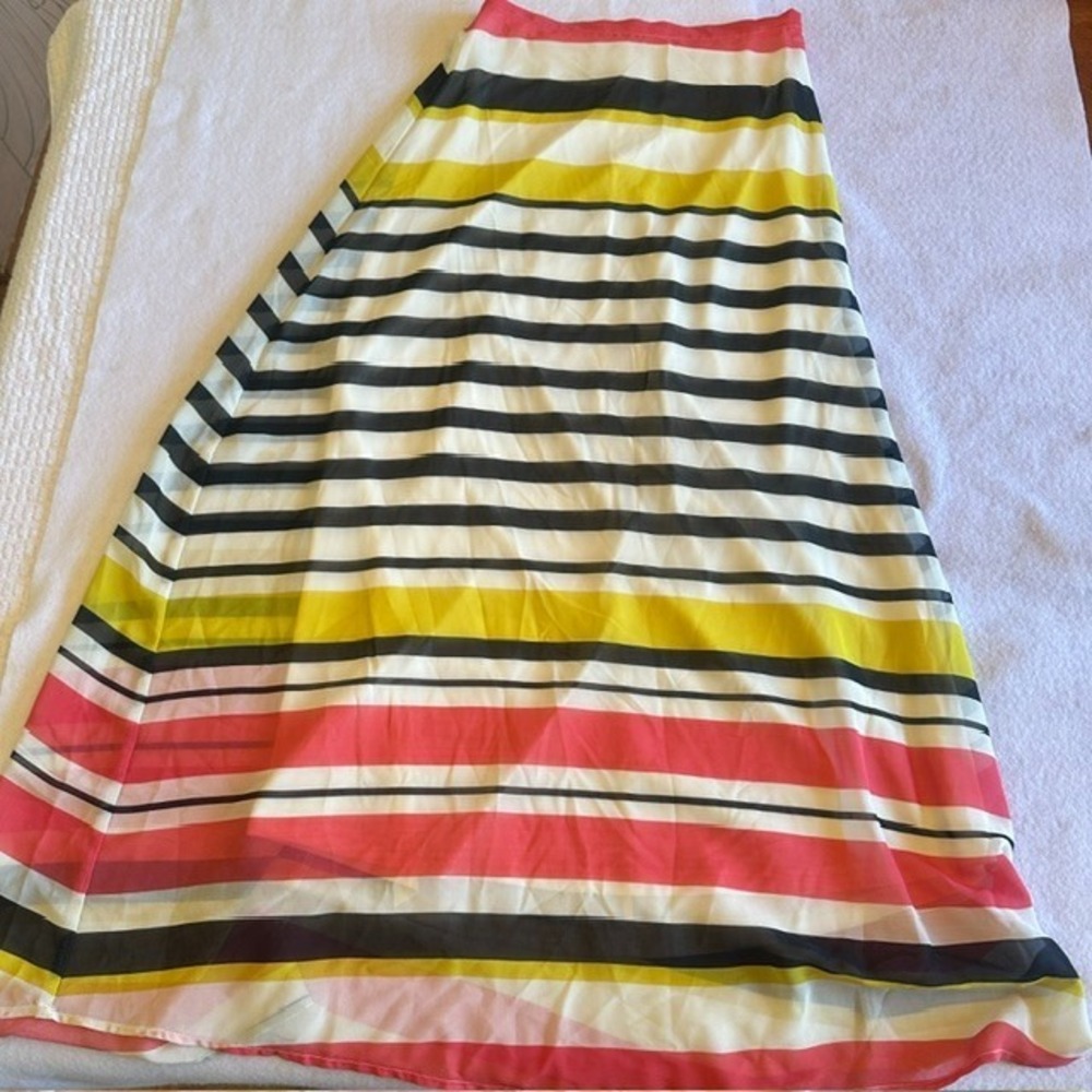 Double Zero Striped Multicolor Maxi Skirt Womens S Sheer Chiffon Boho Summer